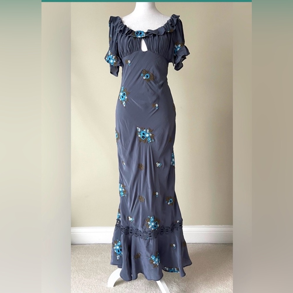 Free People Indigo Floral Embroidered Maxi Dress - Picture 6 of 10